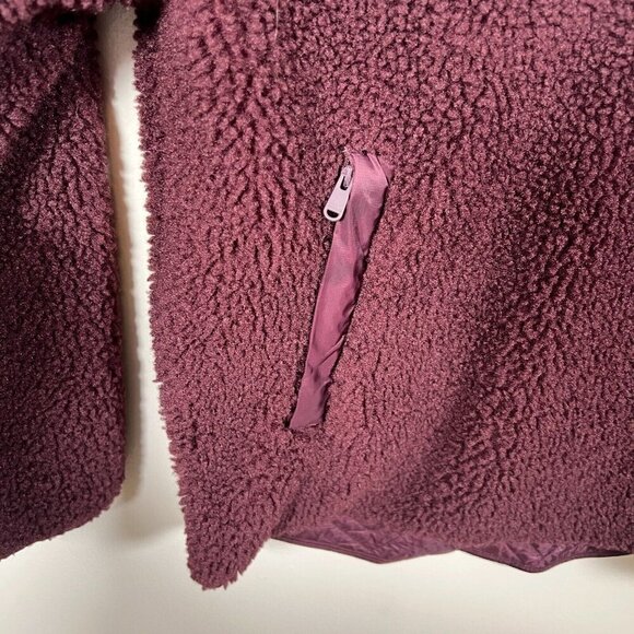 Athleta Cozy Sherpa Snap Sweatshirt Size XS Burgundy Fleece Comfy Travel Active - Picture 6 of 11